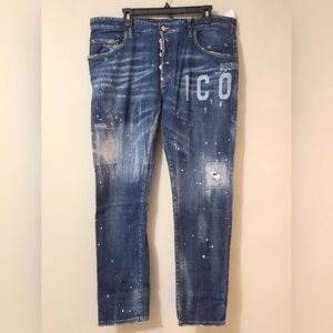 DSQUARED2 🇨🇦 Icon Print Skater Jeans - Fits 40" Waist, Blue